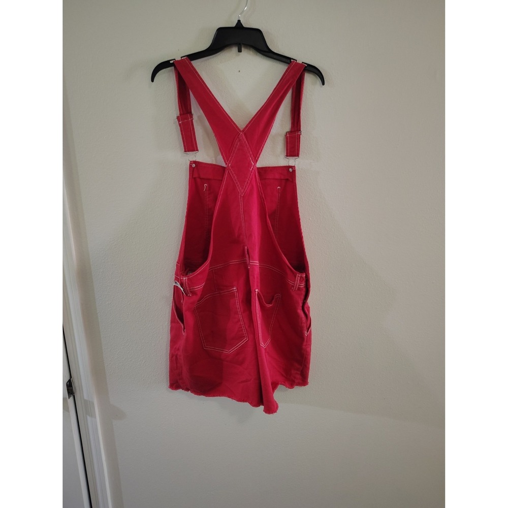 Gabes Red Denim Shortalls White Contrast Stitch Raw Hem Plus Size XXXL 21‎ - Picture 4 of 4